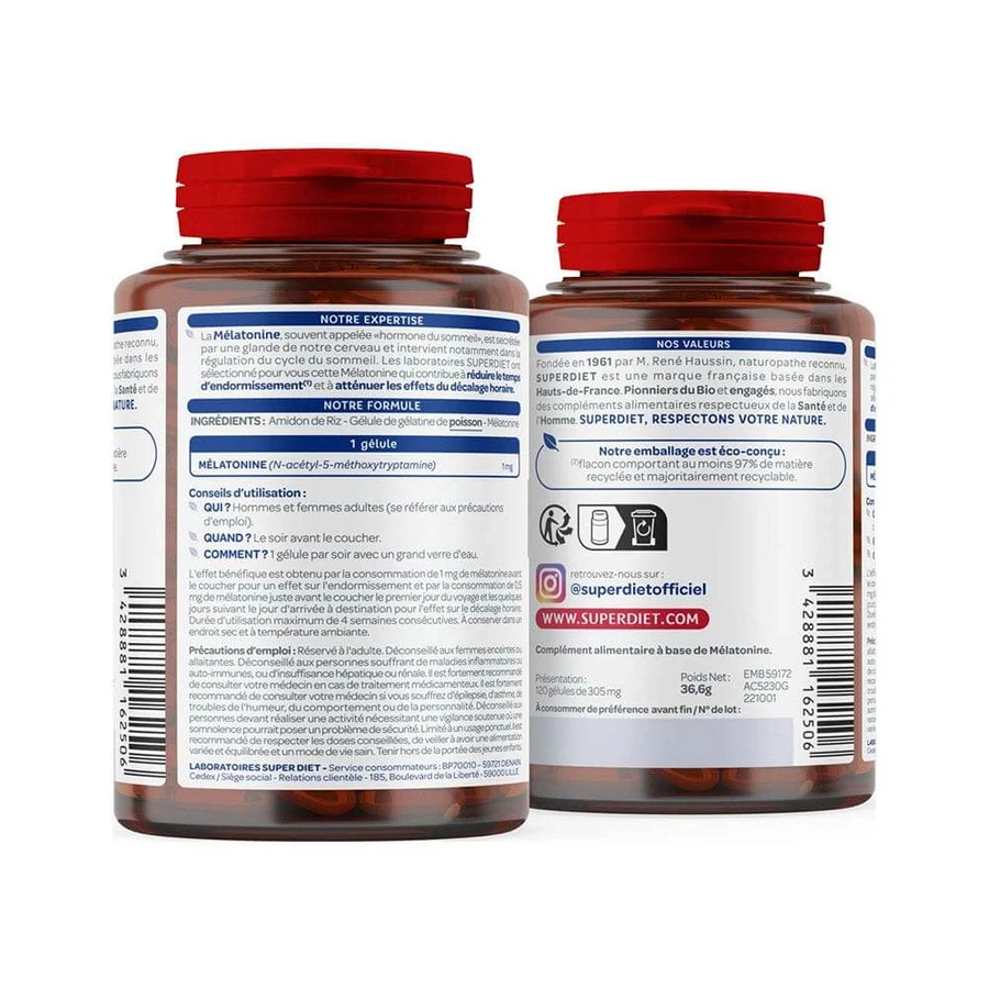 Superdiet Melatonin 120 Kapseln 120 Gélules
