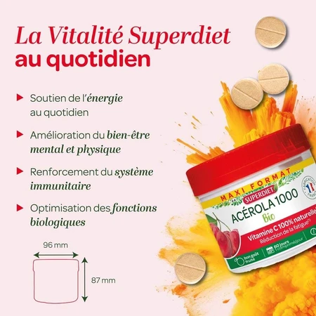 Superdiet Acerola 1000 Bio Natural Vitamin C 60 Chewable Tablets