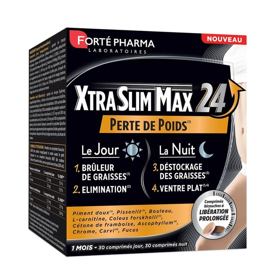 Forté Pharma XtraSlim Max Fat Burn 24h 4 Slimming Actions Day and Night 60 Chewable Tablets