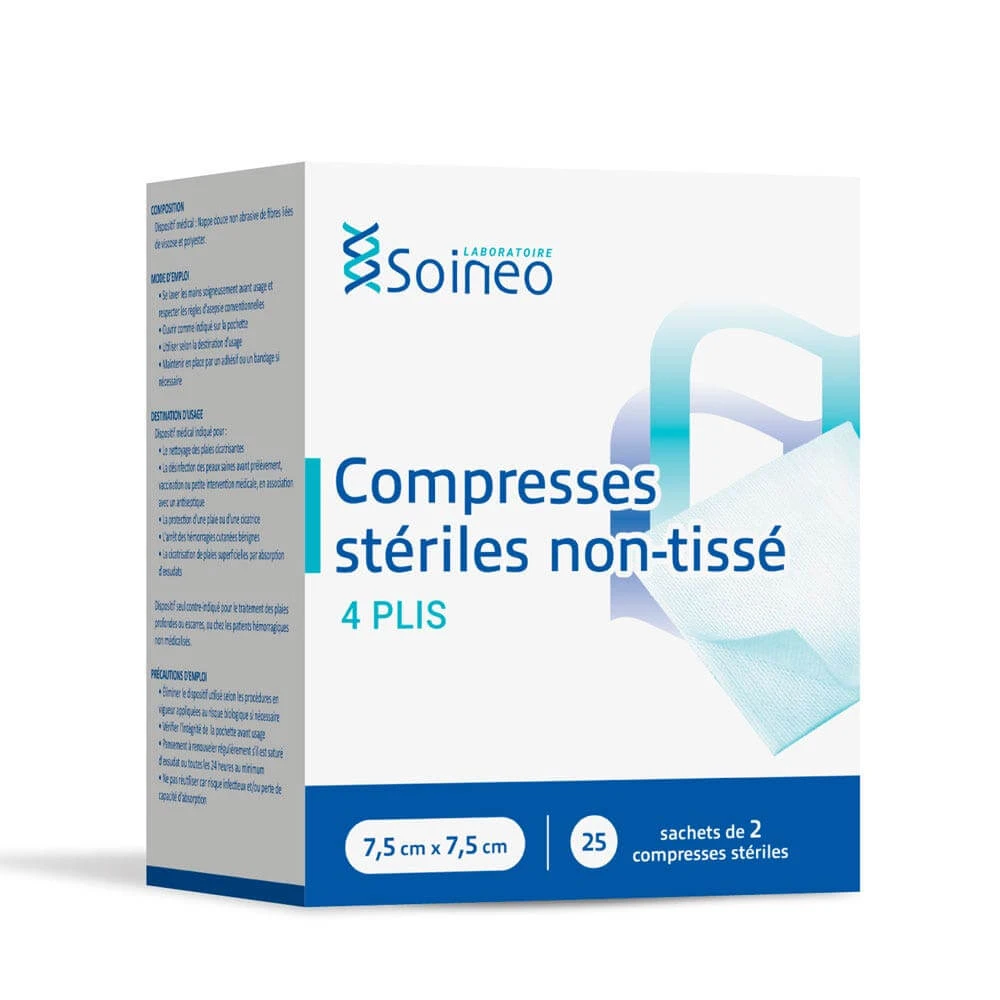 Soineo Steriele Vlies Tabletten 7,5x7,5 cm x25 verpakkingen van 2 tabletten