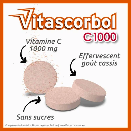 Vitascorbol Vitamin C 1000mg Blackcurrant Flavor 15 Effervescent Tablets