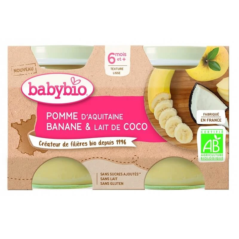Appel, banaan en kokosnoot dessert, 2x130 gr, Babybio