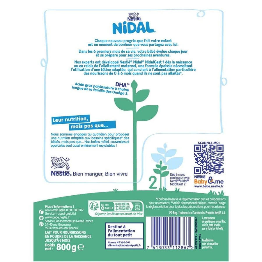 Nestlé Nidal Gest 1 Lapte praf Formula îngroșată 0-6 luni 800g