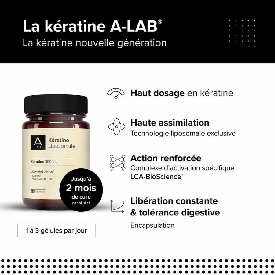 A-LAB Keratin Liposomal 300 mg Frumusețea părului Unghiile fortificate 63 capsule