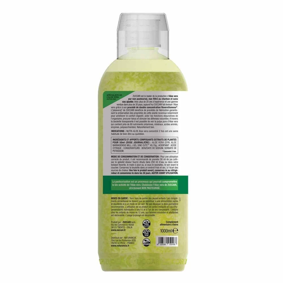 Naturancia [aloevera]2 Zuccari NUTRI-ALOE Pur Jus d'Aloe vera non pasteurisé sans eau ajoutée 2x concentré 1L