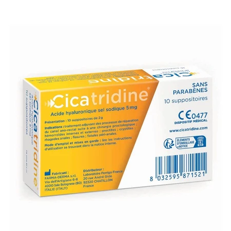 Perrigo Cicatridine en hyaluronzuur zetpillen, 10 stuks
