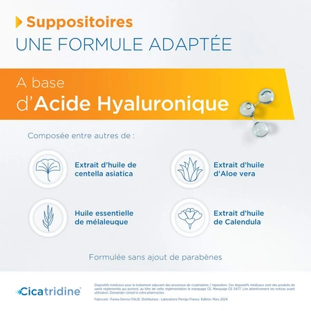 Perrigo Cicatridine en hyaluronzuur zetpillen, 10 stuks