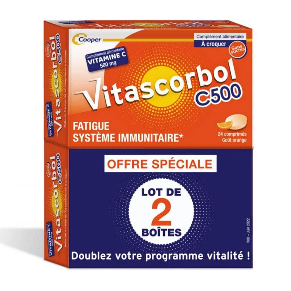 Vitascorbol Vitaminen C 500mg Smaak Sinaasappel 2x24 Kauwtabletten