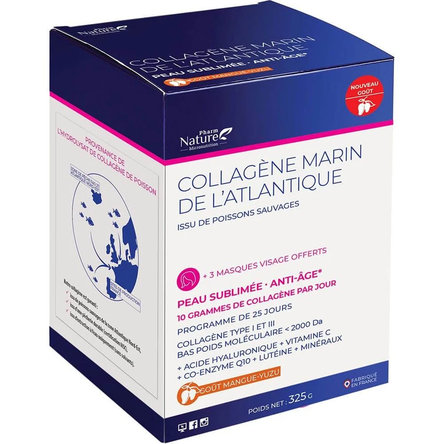 Pharm Nature Micronutrition Atlantisch marien collageen gesublimeerde huid anti-aging mangosmaak 325g