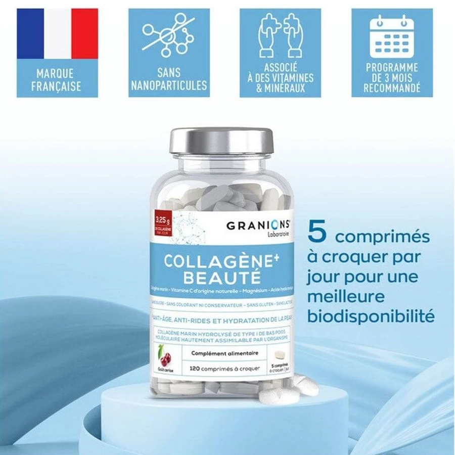 Granions Collagène+ beauté Cerise 120 comprimés à croquer