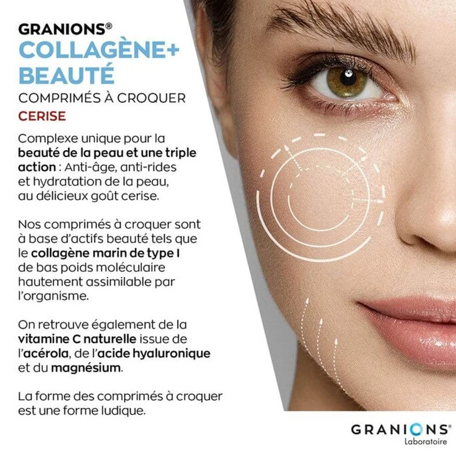 Granions Collagène+ beauté Cerise 120 comprimés à croquer