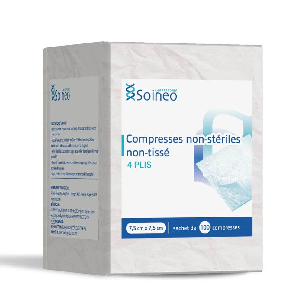 Soineo 4-lagige niet-steriele vlies tabletten 7,5x7,5 cm x100