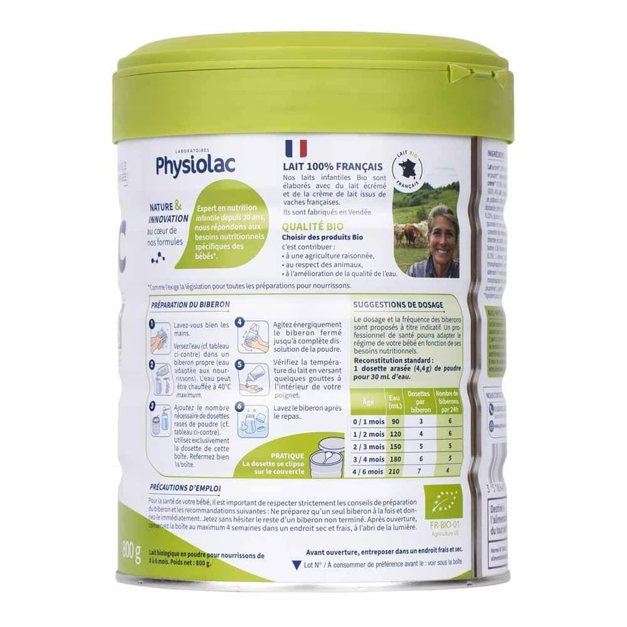 Physiolac Lait en poudre 1 Bio Pour nourrissons de 0 à 6 mois