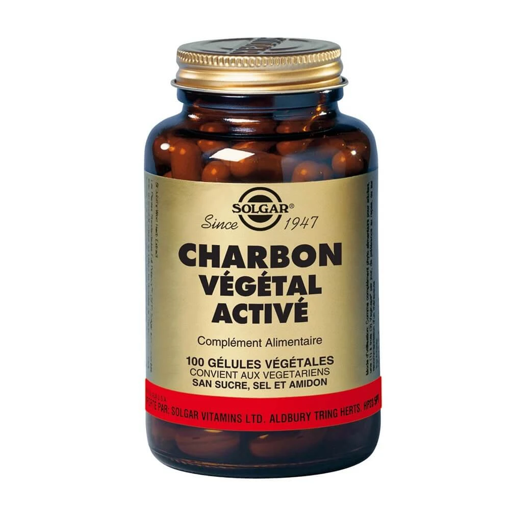 Solgar Vegetal Active Carbon 100 Gelule Spijsvertering Detox 100 gélules végétales