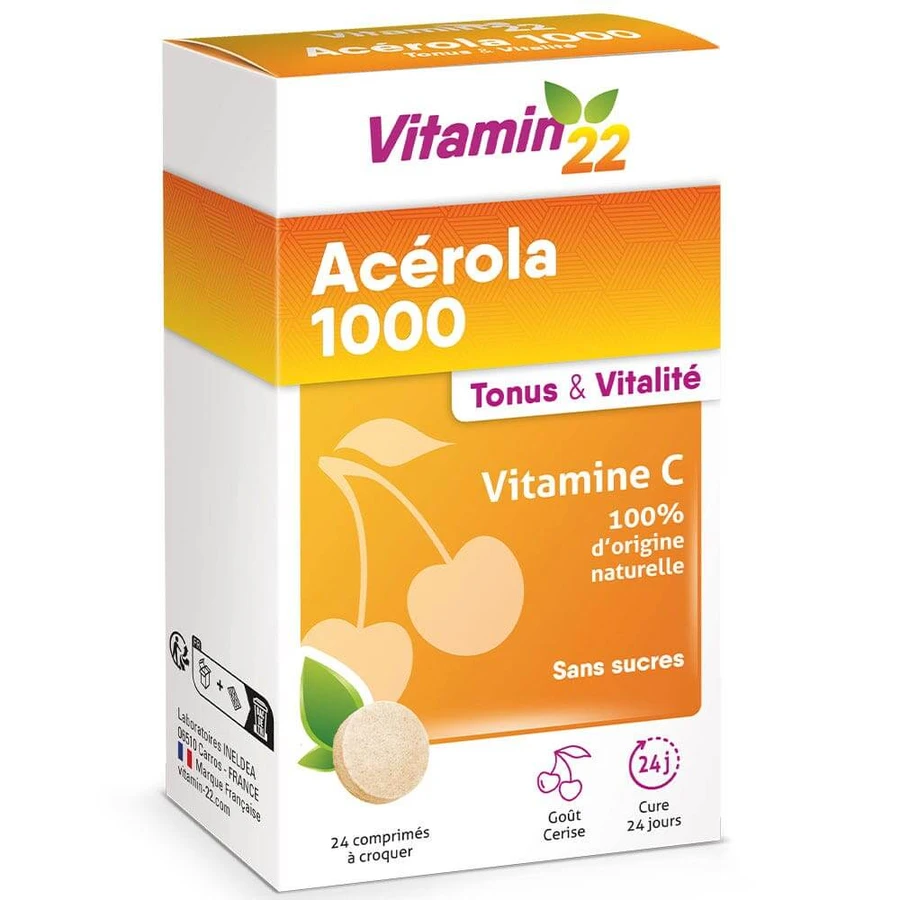 Vitamin'22 Acerola 1000 Natürliches Vitamin C 24 Kautabletten