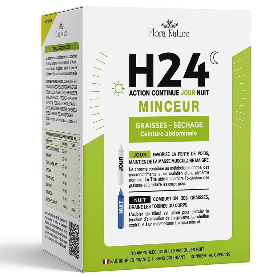 Flora Natura H24 Slimming uscarea grăsimilor 10 fiole zi și 10 fiole noapte