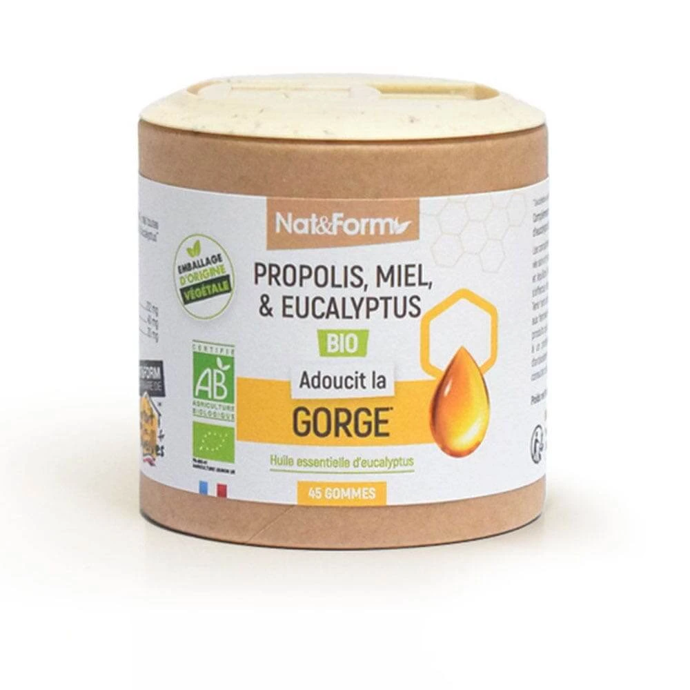 Nat&Form Propolis, Honing en Eucalyptus Bio Keelverzachtend 45 gummisnoepjes
