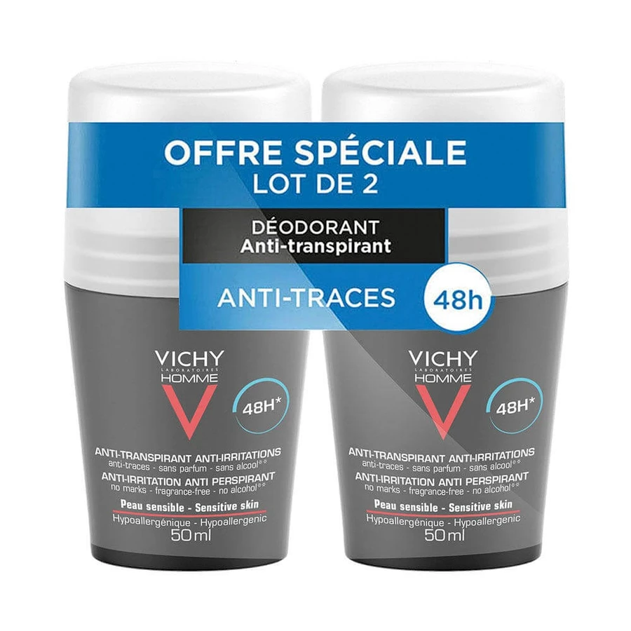 Vichy Deodorant Roll-on Antitranspirant 48u Gevoelige Huid 2x50ml