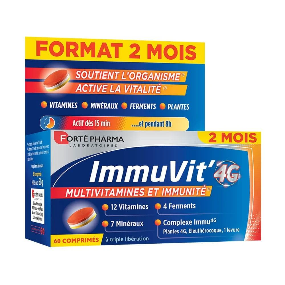 Forté Pharma ImmuVit'4G Senior Immuniteit Vitaminen, Mineralen en Fermenten 60 drielaagstabletten