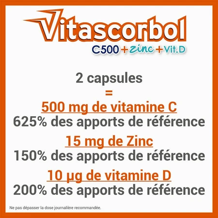 Vitascorbol Vitamin C500mg + Zinc + Vitamin D 30 Capsules