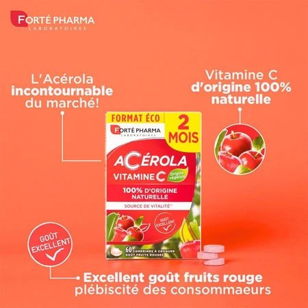 Forté Pharma Acerola Rich in Natural Vitamins C 60 chewable tablets