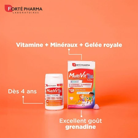 Forté Pharma MultiVit'4G Multivitaminen voor kinderen Met calcium verrijkte minerale vitaminen 30 kauwtabletten