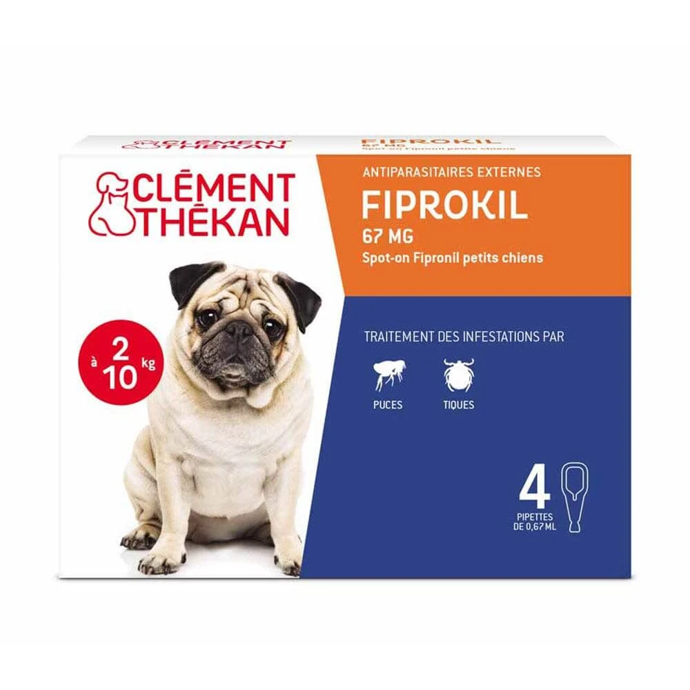 Clement-Thekan Fiprokil Vlooien en Teken voor Honden 2-10 kg 0,67ml x 4 pipetten