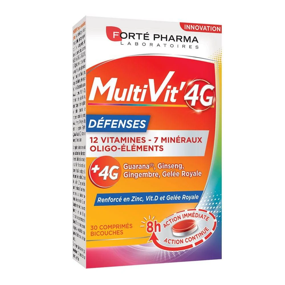 Forté Pharma MultiVit'4G Immuun Defensie Multivitaminen met Zink en Vitamine D 30 tabletten