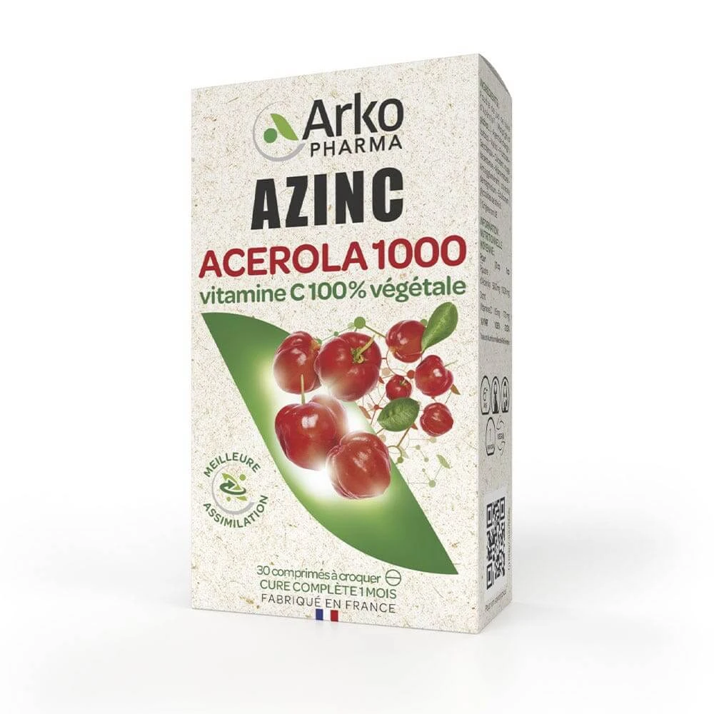 Arkopharma Azinc Acerola 1000 Natuurlijke Vitamine C 30 Kauwtabletten