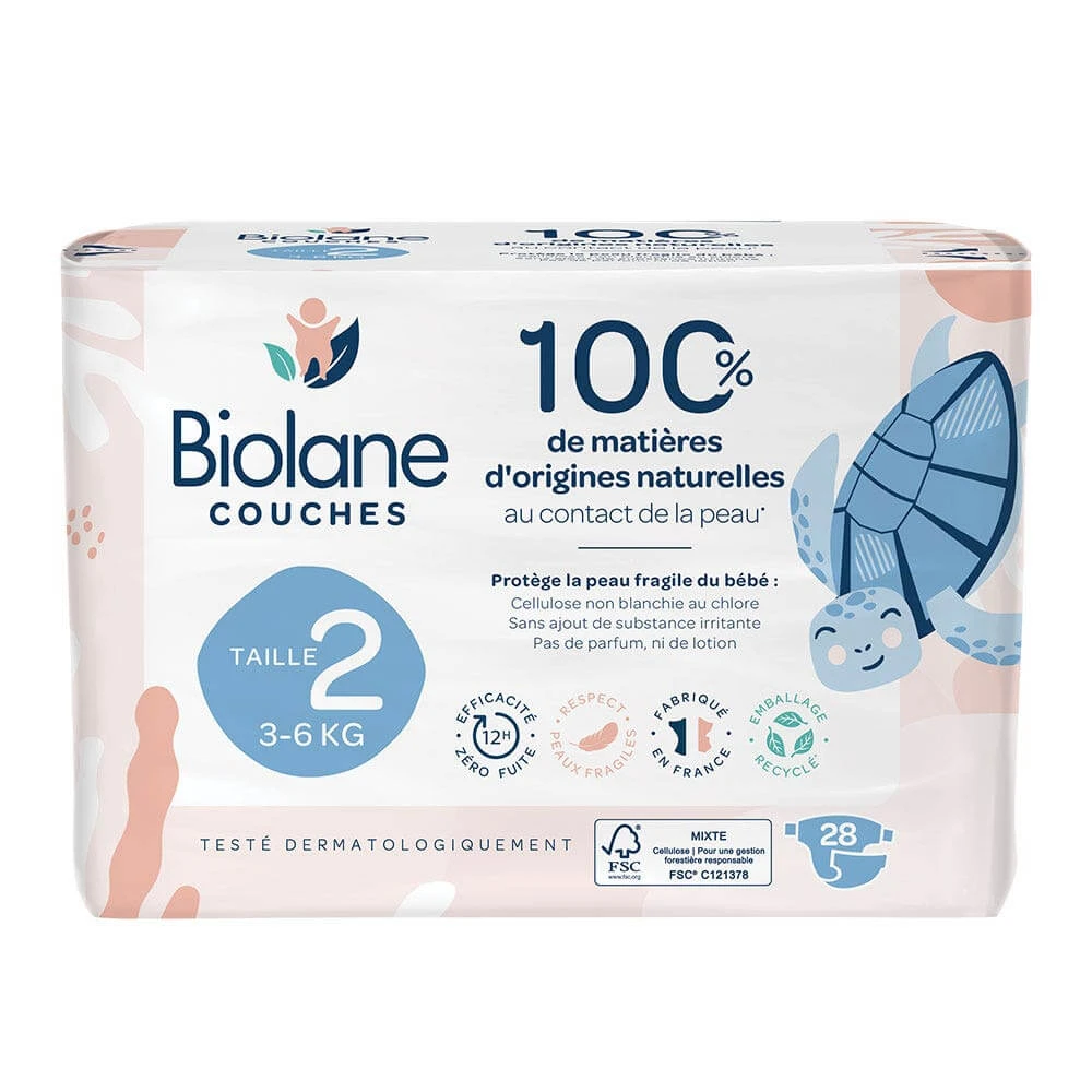 Biolane Naturals X28 Ecologische luiers maat 2 Pas de fuite x28