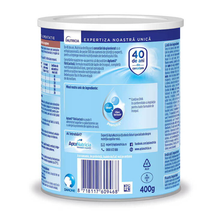 Starter Melkvoeding Lactosevrij, 400 g, Aptamil