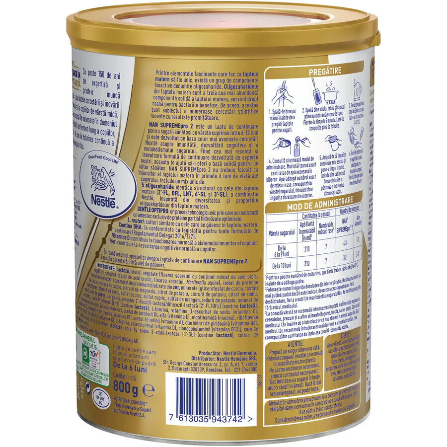 Nan 2 Supreme Pro, lait en poudre, 800 g, Nestlé