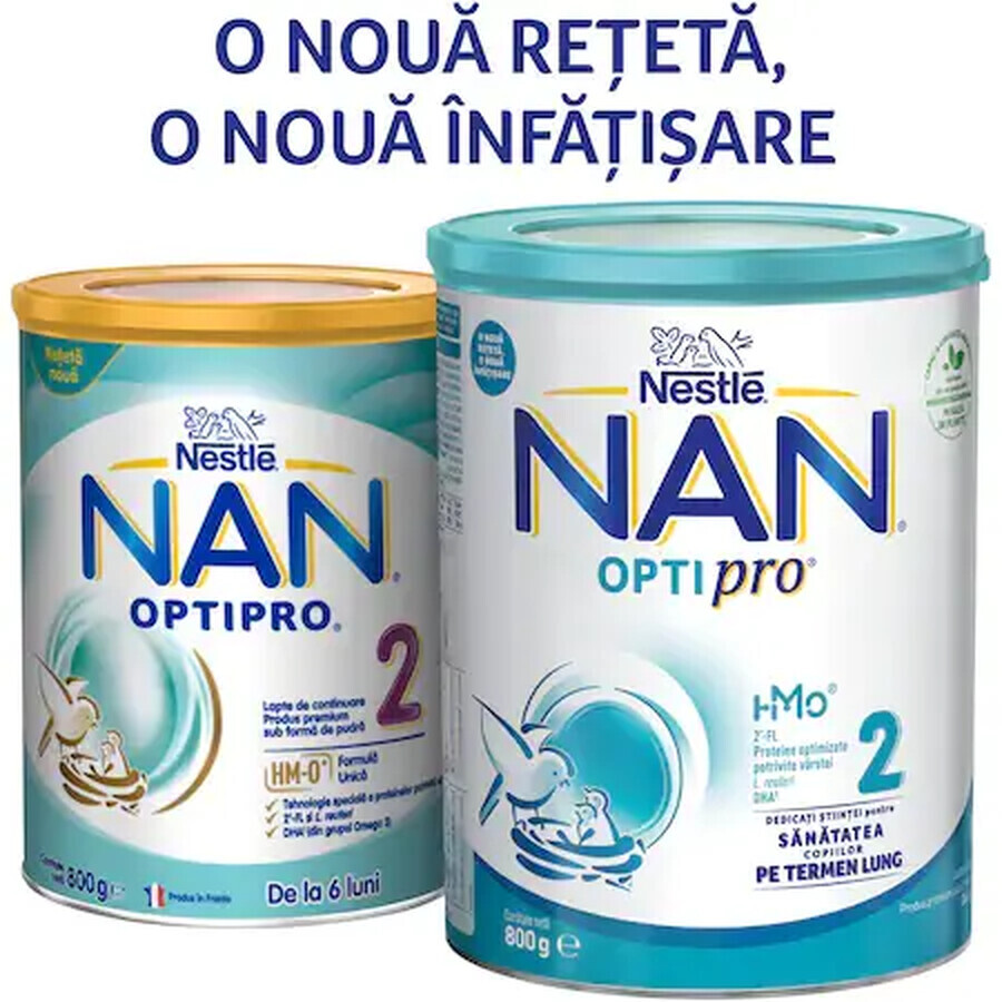 Nan 2 Optipro HMO leche en polvo, +6 meses, 800 g, Nestlé