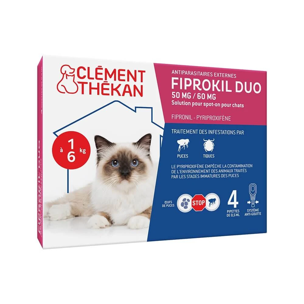 Clement-Thekan Fiprokil Duo vlooien- en tekenbestrijdingsmiddel voor katten 1-6 kg 0,5 ml x 4 pipetten