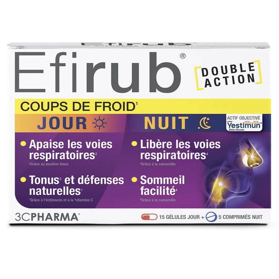 3C Pharma Efirub Cold Hits Dag en Nacht 15 capsules dag + 5 tabletten nacht