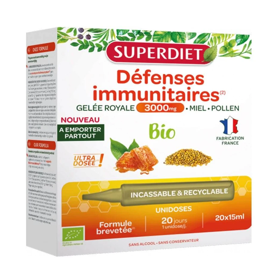Superdiet Royal Jelly 3000mg Organic Immune Defence 20 15 ml monodoses