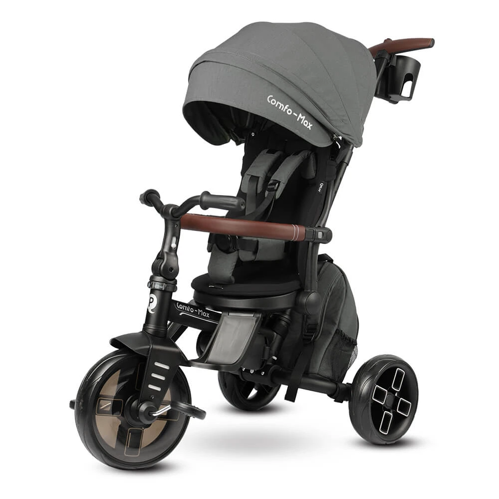 Comfo Max 8in1 ultra-opvouwbare driewieler, 10 maanden+, Grijs, Qplay