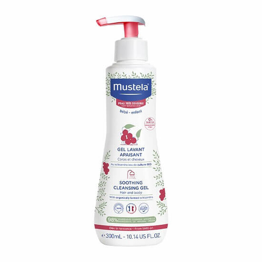 Gel nettoyant apaisant pour peaux sensibles, +0 mois, 300 ml, Mustela