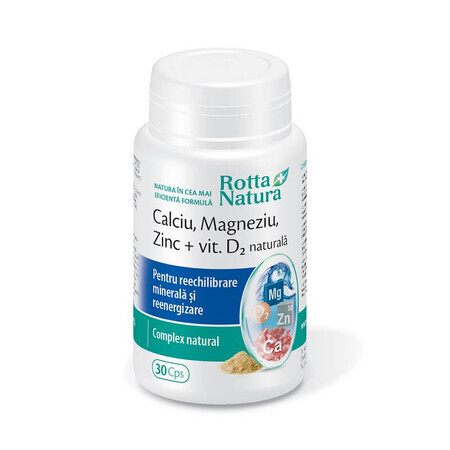 Calcium Magnesium Zinc + Vit. D2, 30 capsules, Rotta Natura