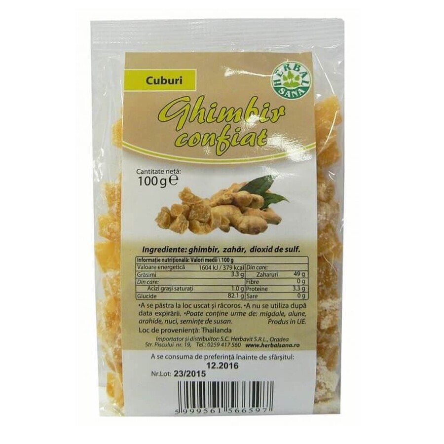 Cubes de gingembre confit, 100 g, Herbal Sana