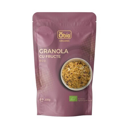 Granola cu fructe Bio, 200 g, Obio