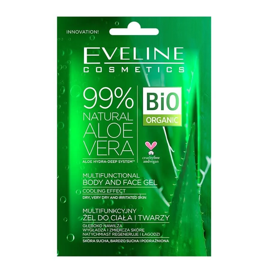 Eveline Cosmetics 99% Natuurlijke Aloë Vera Gel Multifunctionele Lichaams- en Gezichtsgel, 20 ml