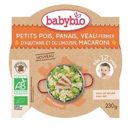 Ampio menu di pastinaca, vitello e pasta, 230 G, Babybio