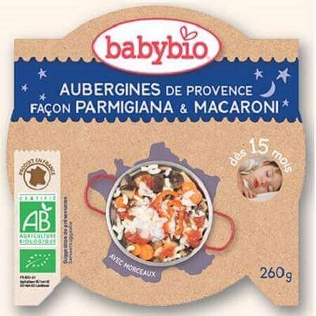 Menú Berenjenas con parmesano y macarrones, +15 meses, 260g, BabyBio