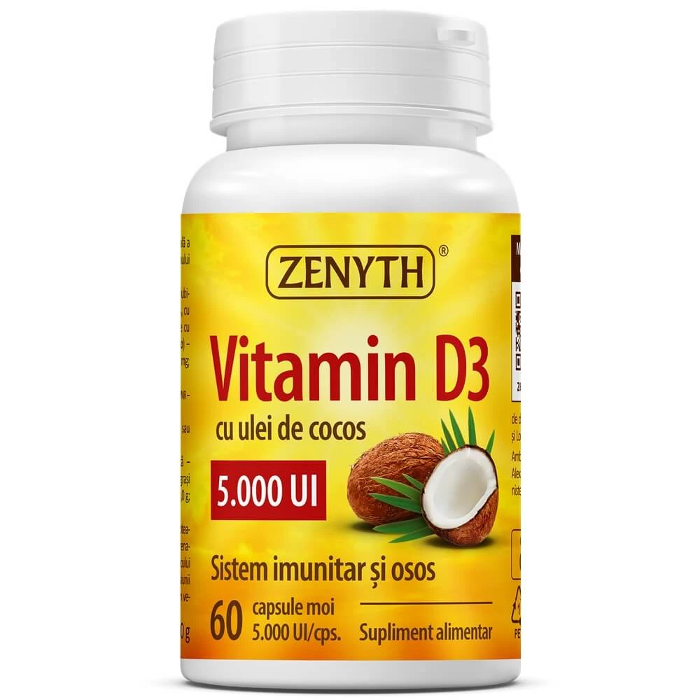 Vitamine D3 met kokosolie, 5000 IE, 60 capsules, Zenyth
