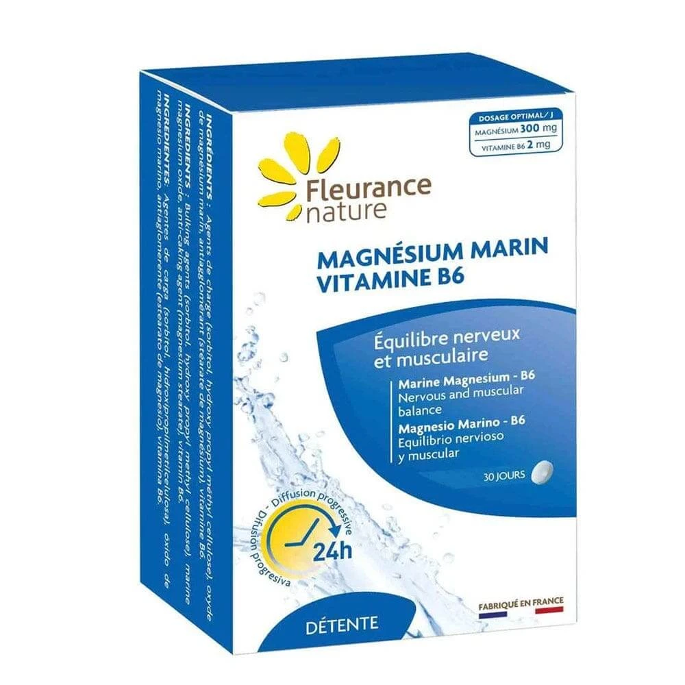 Fleurance Nature Marine Magnesium en Vitaminen B6 Zenuw- en Spierbalans 60 Tabletten