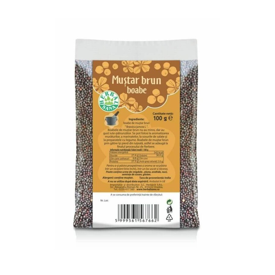 Mustar brun boabe, 100 gr, Herbal Sana