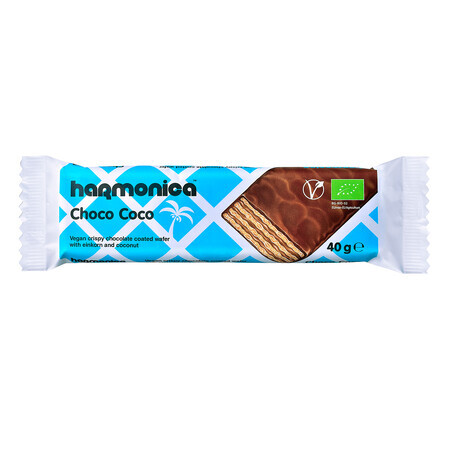 Biologische wafels met kokos omhuld met pure chocolade, 40 gr, Harmonica