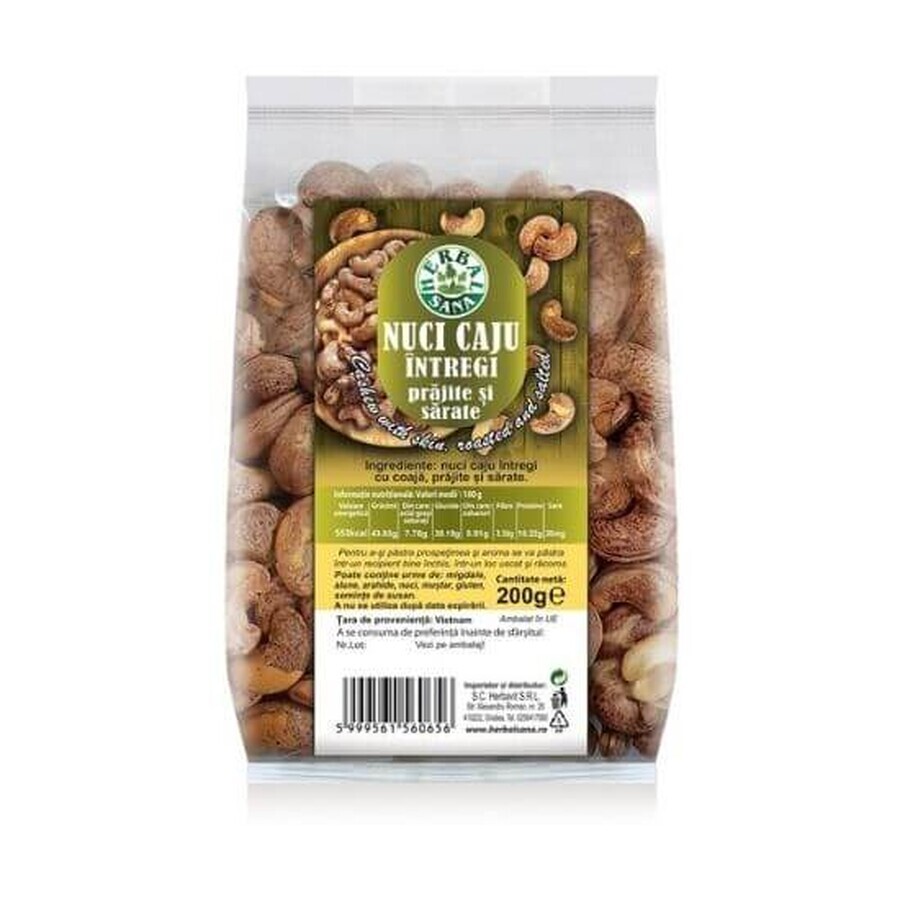 Nuci caju intregi, prajite si sarate, 200 g, Herbal Sana