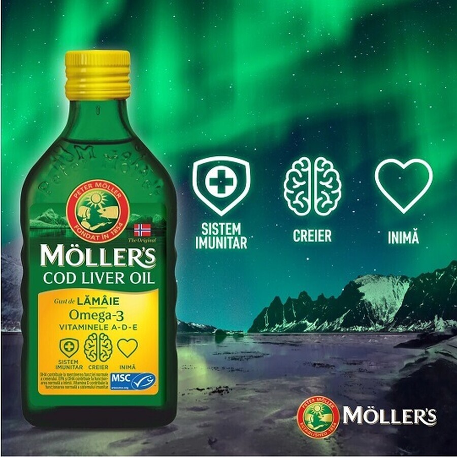 Omega 3 levertraan citroen, 250 ml, Moller's